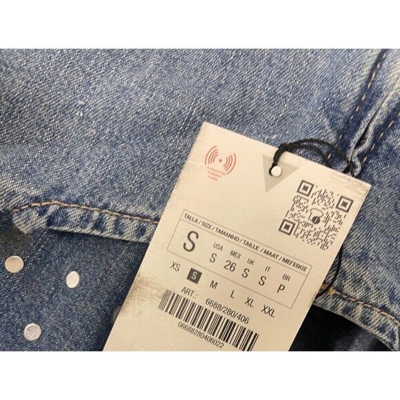 Zara Womens Mini Jean Dress mirror beaded S Small Light Blue Denim 6688/280 NWT - Picture 8 of 12